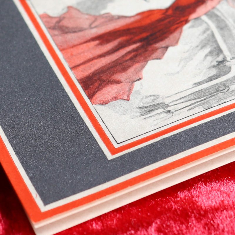 アンティーククリスマスカード紙もの|暖炉に飾り付けをする貴婦人ヴィンテージ1940年代