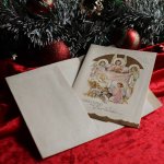 アンティーククリスマスカード紙もの｜キリスト誕生・幼子イエスを祝福する天使達1940年代