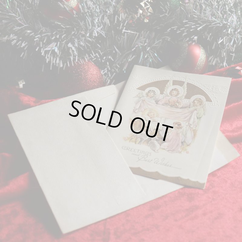 アンティーククリスマスカード紙もの|キリスト誕生・幼子イエスを祝福する天使達1940年代