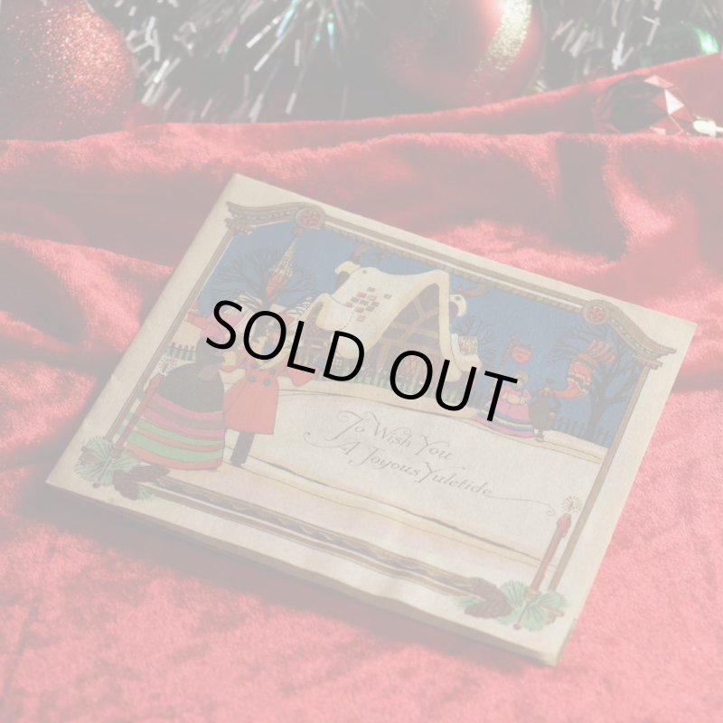 アンティーククリスマスカード紙もの｜クリスマスの準備をする男女1940年代ヴィンテージカード