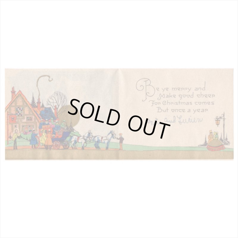 アンティーククリスマスカード紙もの｜クリスマスの準備をする男女1940年代ヴィンテージカード