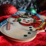 アンティーククリスマスカード紙もの｜ハットをかぶるスノーマン雪だるま1940年代ヴィンテージカード