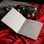 アンティーククリスマスカード紙もの｜帽子をかぶった男女メリークリスマスCHEERIOヴィンテージ1940年代