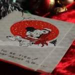 アンティーククリスマスカード紙もの｜木に縛られたキャラクターと雪景色アンティーク1960年代