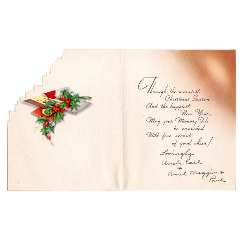 アンティーククリスマスカード紙もの|2羽の青い小鳥とグリーティングカード1940年代