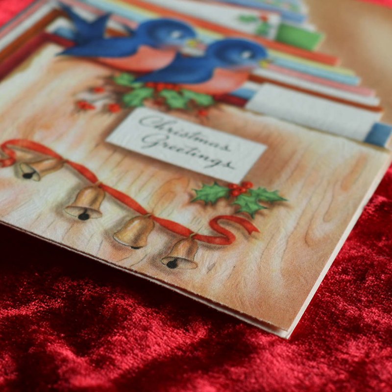 アンティーククリスマスカード紙もの|2羽の青い小鳥とグリーティングカード1940年代