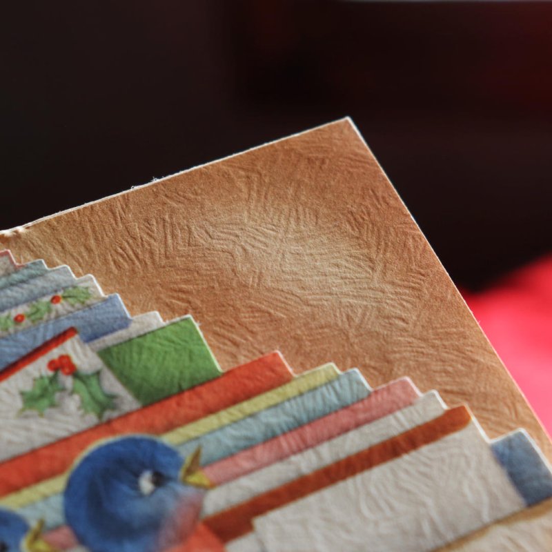 アンティーククリスマスカード紙もの|2羽の青い小鳥とグリーティングカード1940年代