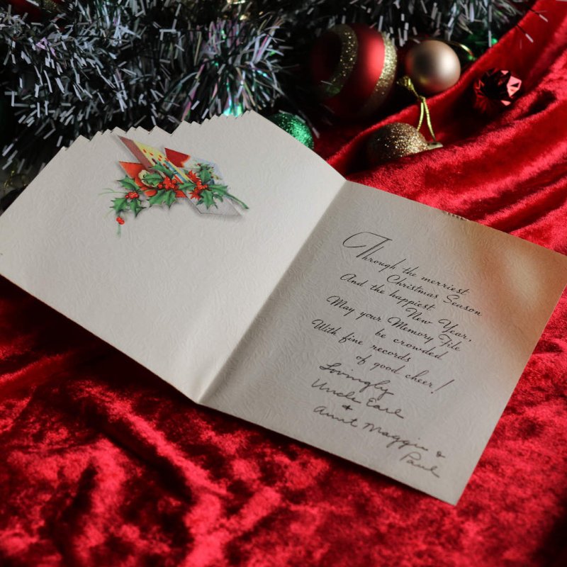 アンティーククリスマスカード紙もの|2羽の青い小鳥とグリーティングカード1940年代