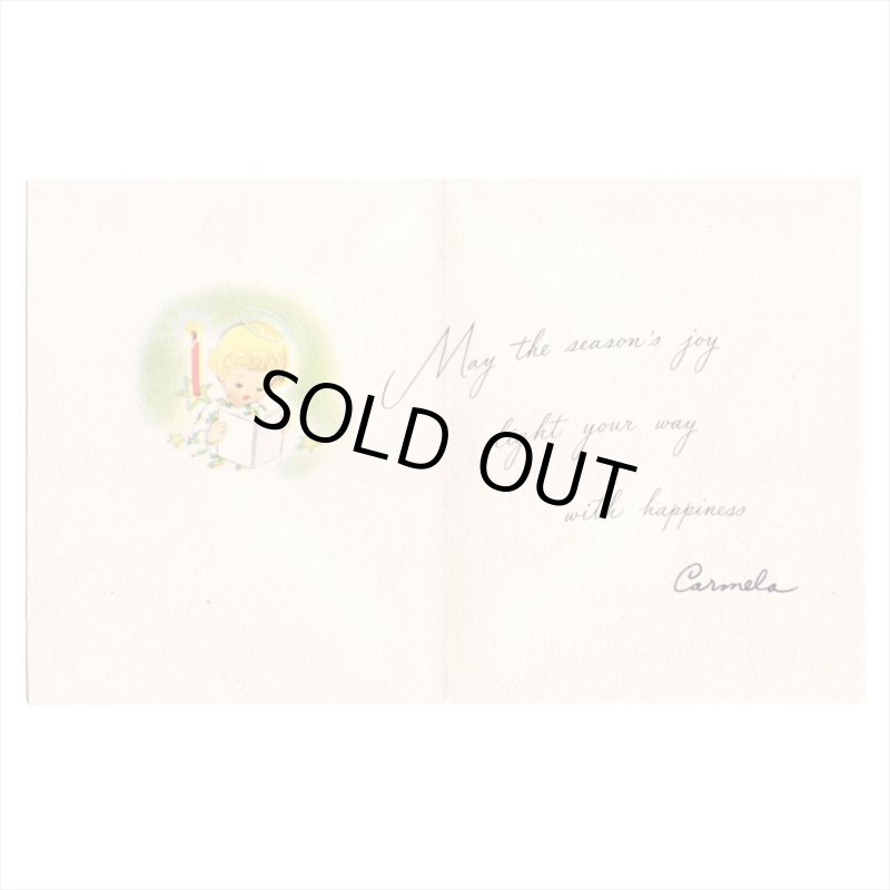 アンティーククリスマスカード紙もの｜キャンドルに灯りをつける天使1940年代