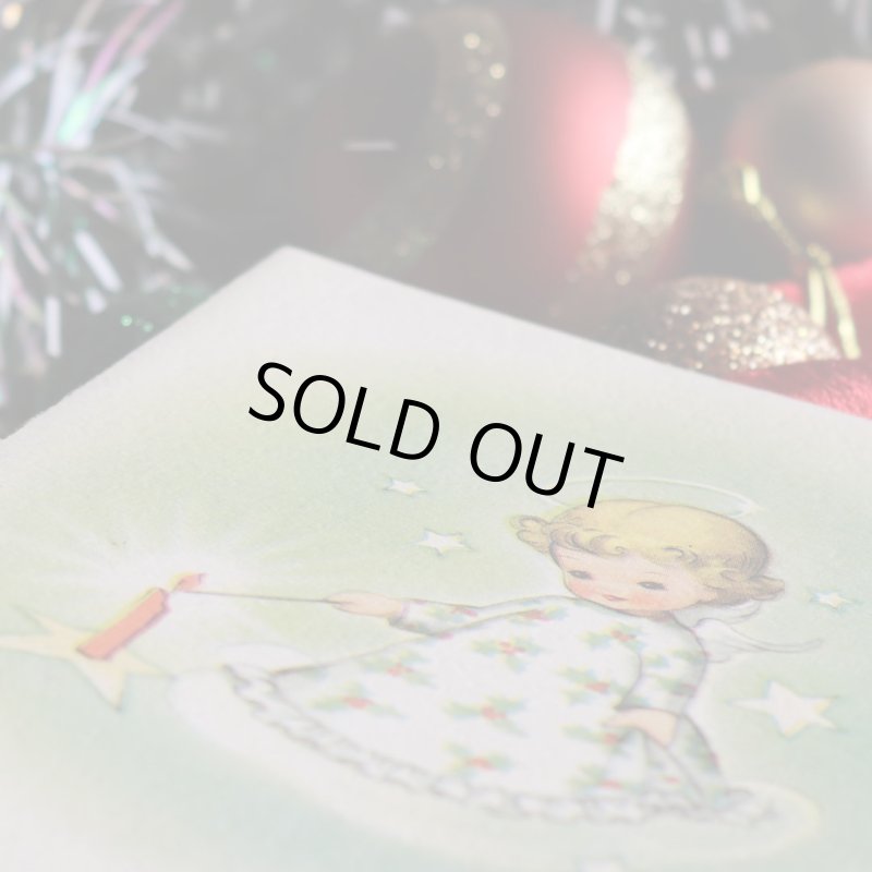 アンティーククリスマスカード紙もの｜キャンドルに灯りをつける天使1940年代