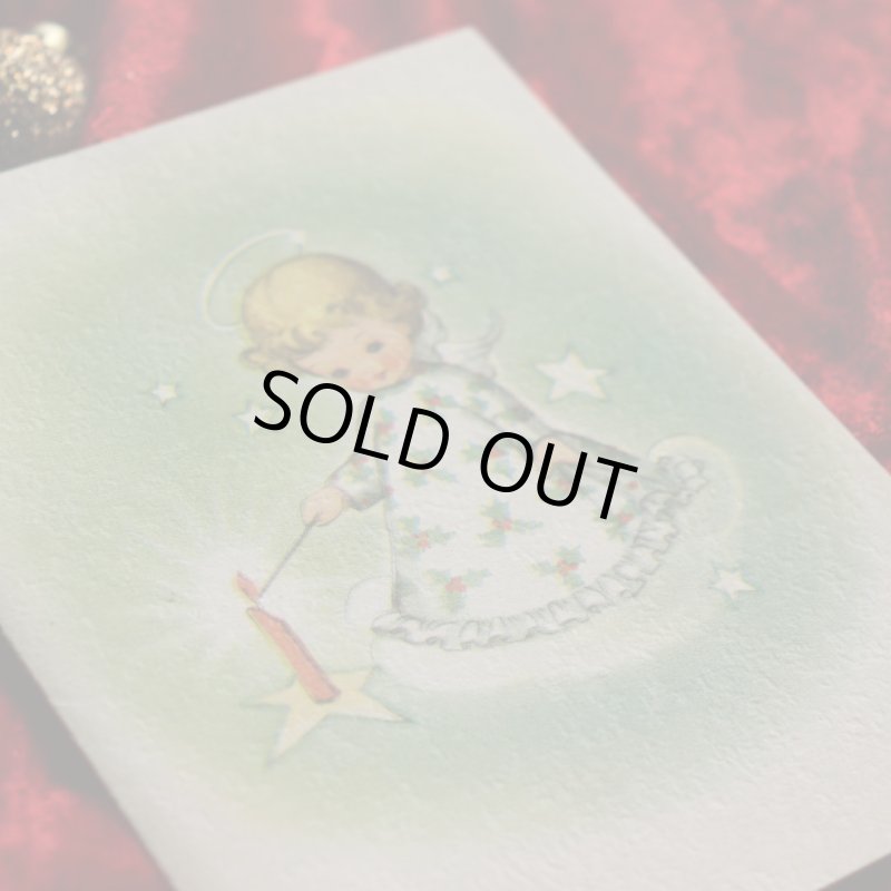 アンティーククリスマスカード紙もの｜キャンドルに灯りをつける天使1940年代