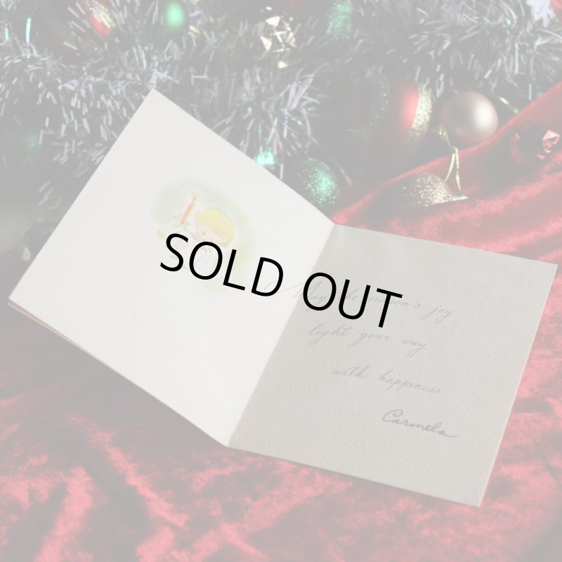 アンティーククリスマスカード紙もの｜キャンドルに灯りをつける天使1940年代