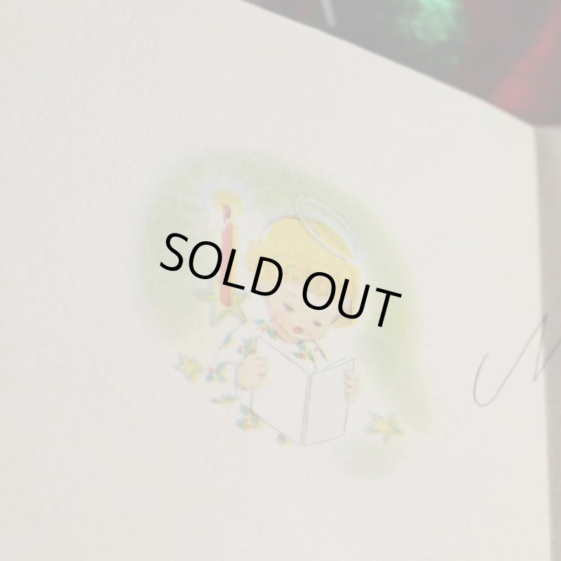 アンティーククリスマスカード紙もの｜キャンドルに灯りをつける天使1940年代