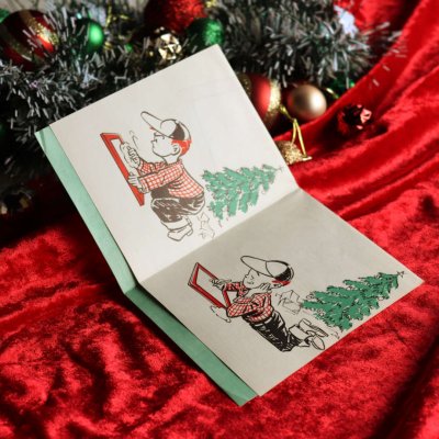 画像2: USAヴィンテージ1960年代紙ものクリスマスカード｜クリスマスのメッセージに悩む男の子アンティーク