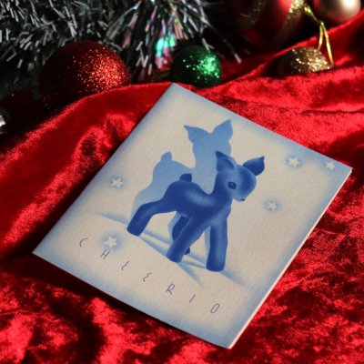 画像1: USAヴィンテージ1950年代紙ものクリスマスカード｜星屑とバンビのメリークリスマスCHEERIOアンティーク