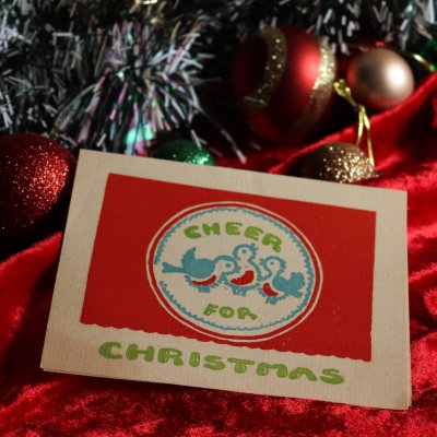 画像1: USAヴィンテージ1950年代紙ものクリスマスカード｜CHEER ROR CHRISTMAS小鳥アンティーク