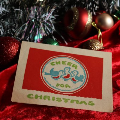 画像1: USAヴィンテージ1950年代紙ものクリスマスカード｜CHEER ROR CHRISTMAS小鳥アンティーク