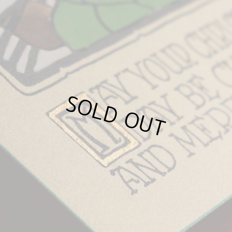 アンティーククリスマスカード紙もの｜雪の舞う町と老人1940年代