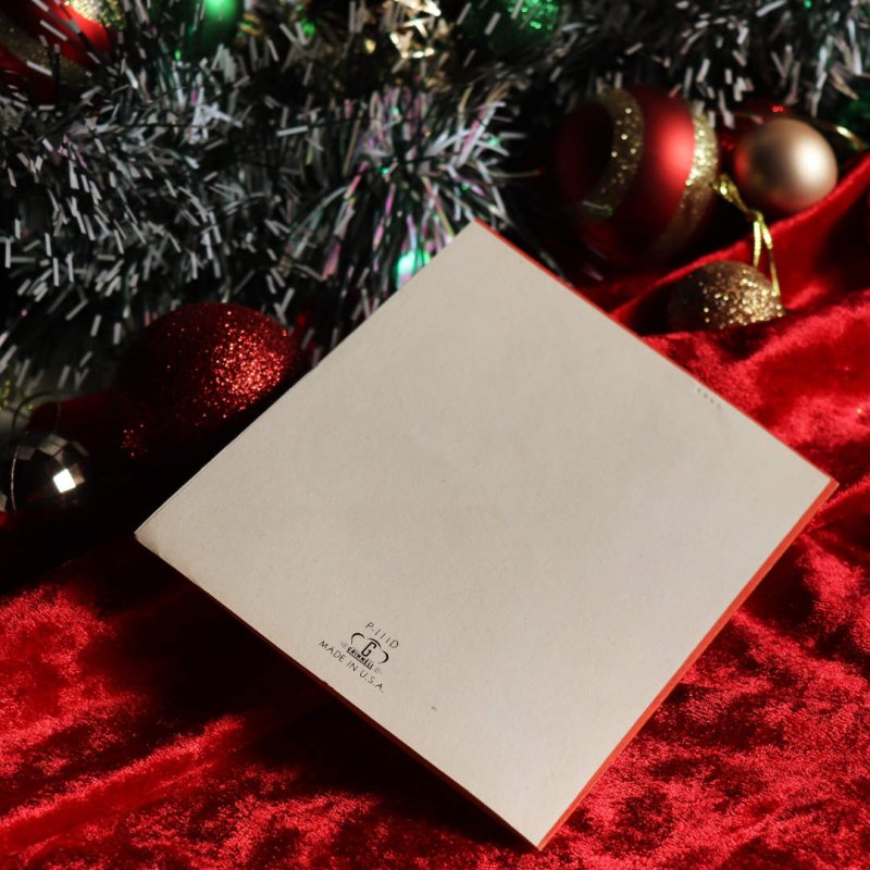 アンティーククリスマスカード紙もの｜スケートを楽しむ男の子と女の子のスノーマン1940年代