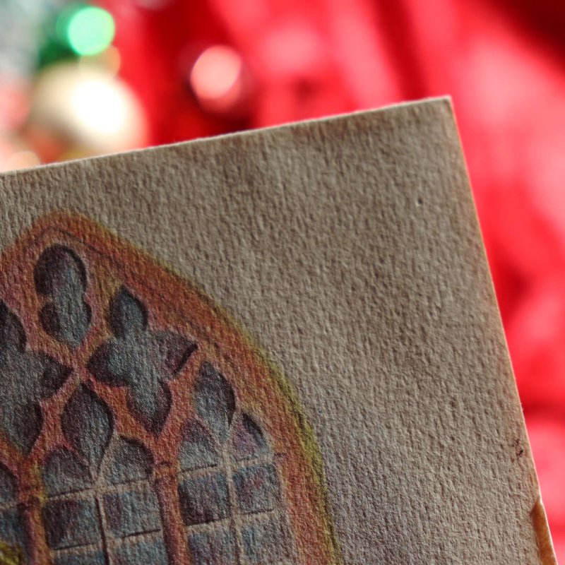 アンティーククリスマスカード紙もの｜教会で祈る男の子と女の子1940年代