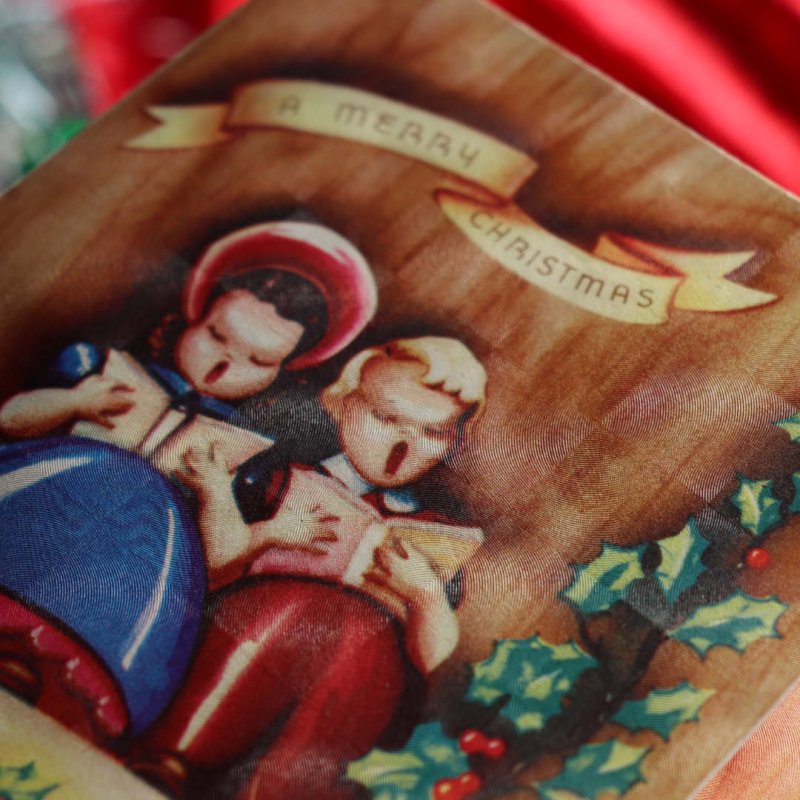 アンティーククリスマスカード紙もの｜クリスマスソングを歌う男の子と女の子1940年代