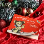 アンティーククリスマスカード紙もの｜クロスワードをするテディベア1950年代