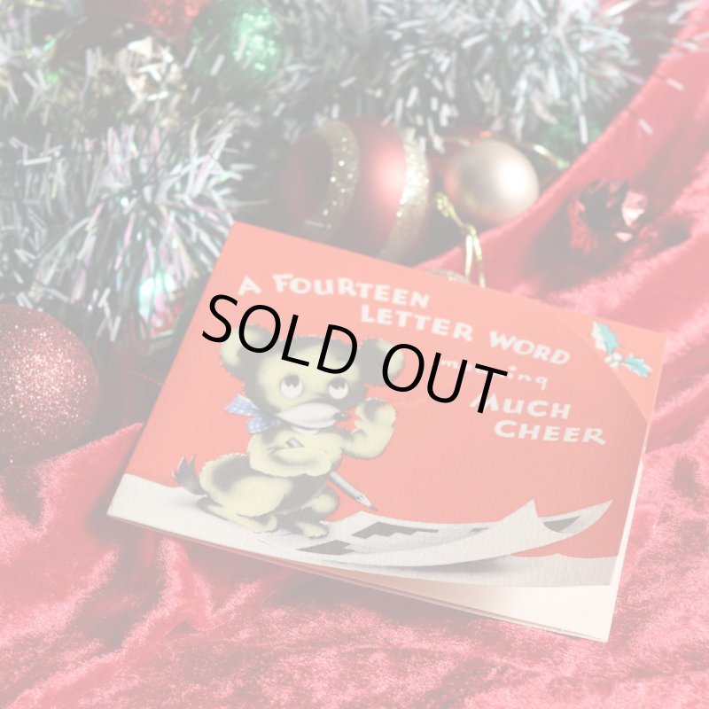 アンティーククリスマスカード紙もの｜クロスワードをするテディベア1950年代