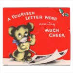 アンティーククリスマスカード紙もの｜クロスワードをするテディベア1950年代