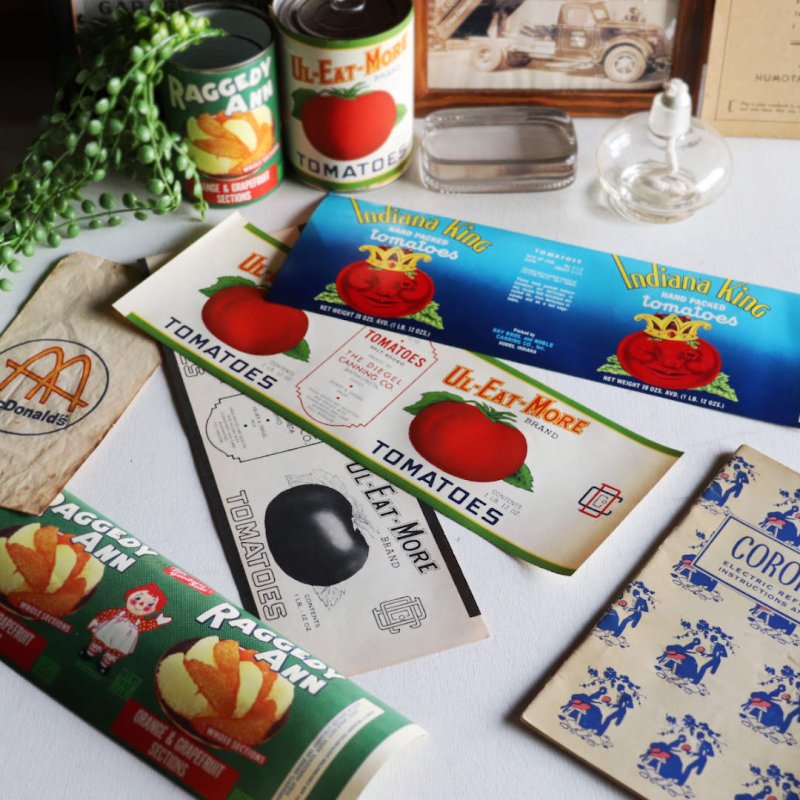 アンティーク紙ものエフェメラ|USAヴィンテージトマト缶ラベル印刷UL EAT MORE TOMATOES