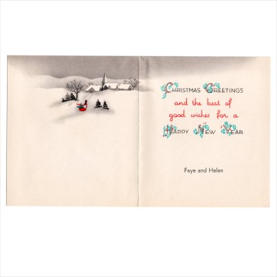 画像2: USAヴィンテージ1960年代紙ものクリスマスカード｜雪景色と教会へ向かう人々アンティークグリーティング