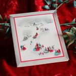 USAヴィンテージ1960年代紙ものクリスマスカード｜雪景色と教会へ向かう人々アンティークグリーティング