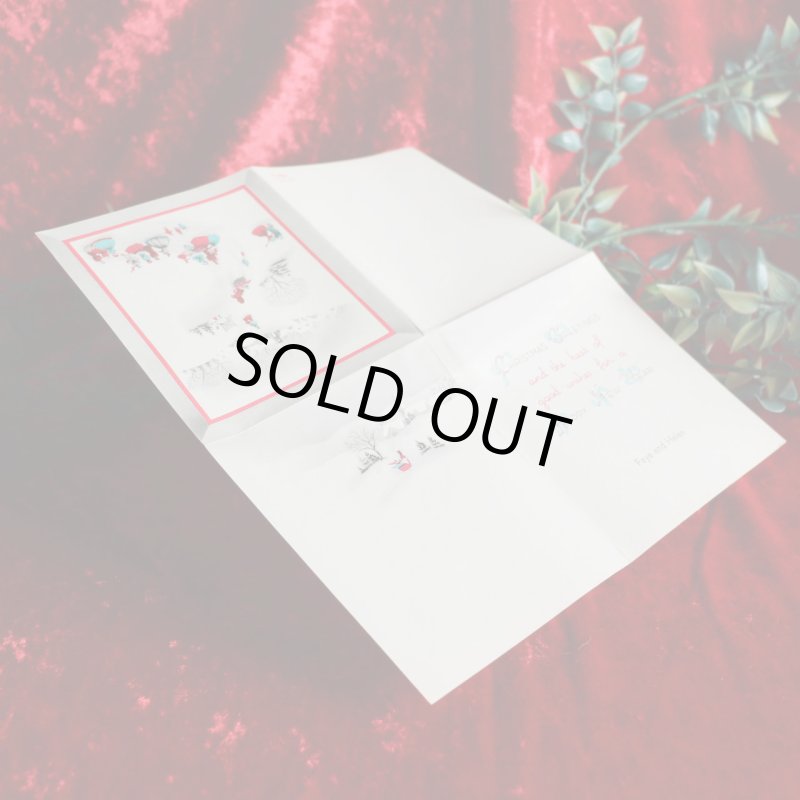 USAヴィンテージ1960年代紙ものクリスマスカード｜雪景色と教会へ向かう人々アンティークグリーティング