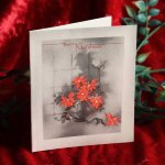 USAヴィンテージ1940年代紙ものクリスマスカード｜花瓶のポインセチア2色刷アンティークグリーティング
