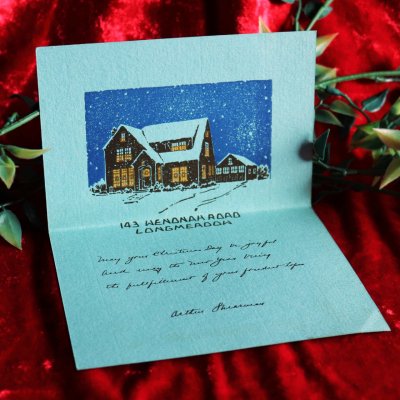 画像2: USAヴィンテージ紙ものクリスマスカード｜冬支度の家と雪降る夜143 Wenonah Rdアンティークグリーティング