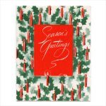 USAヴィンテージ1950年代紙ものクリスマスカード｜柊（ひいらぎ）とキャンドルアンティークグリーティング