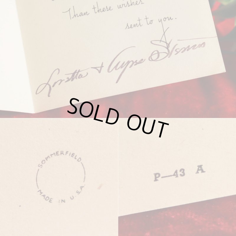 USAヴィンテージ1950年代紙ものクリスマスカード｜煙突から煙が上がるログハウスと雪景色アンティークグリーティング