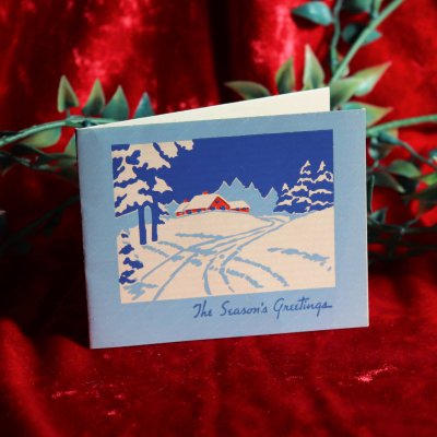 画像1: USAヴィンテージ1950年代紙ものクリスマスカード｜雪景色と家アンティークグリーティング