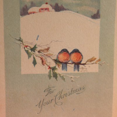 画像2: USAヴィンテージ1950年代紙ものクリスマスカード｜ブルーバード（るりつぐみ）と冬景色アンティークグリーティング