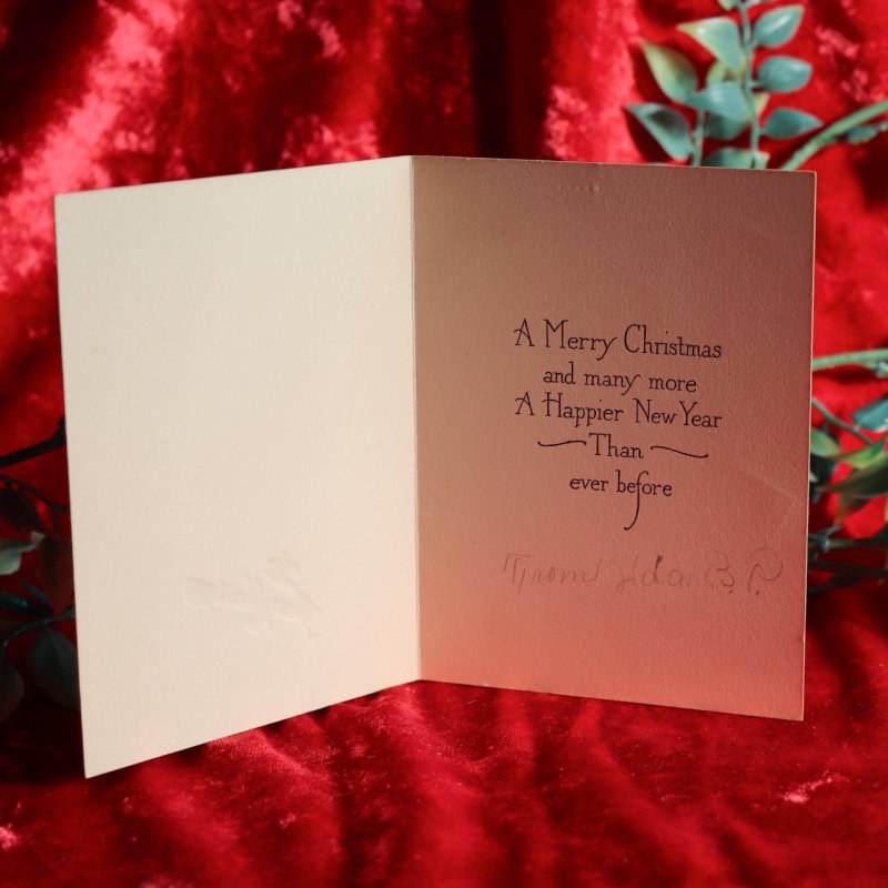 USAヴィンテージ1950年代紙ものクリスマスカード|ブルーバード(るりつぐみ)と冬景色アンティークグリーティング