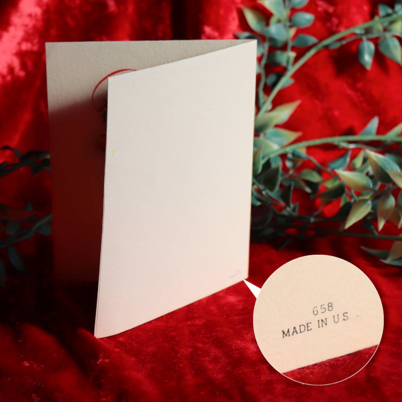 USAヴィンテージ1950年代紙ものクリスマスカード|ポインセチアとクリスマスリースの玄関ドア・アンティークグリーティング