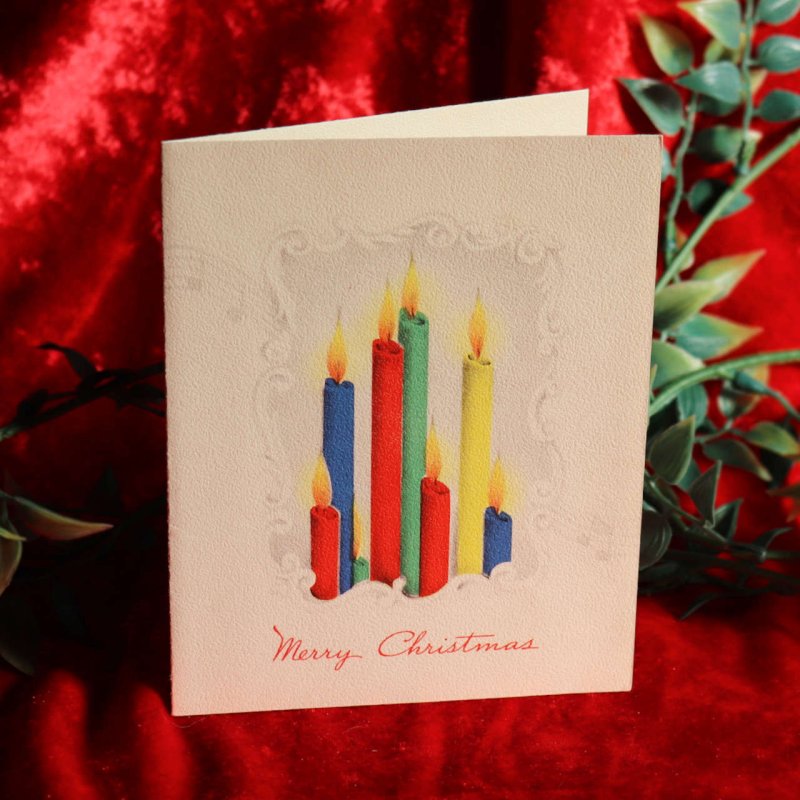 USAヴィンテージ1950年代紙ものクリスマスカード｜クリスマスキャンドル・アンティークグリーティング