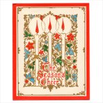 USAヴィンテージ1950年代紙ものクリスマスカード｜クリスマスキャンドル金彩ダマスク柄・アンティークグリーティング