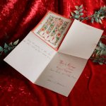 USAヴィンテージ1950年代紙ものクリスマスカード｜クリスマスキャンドル金彩ダマスク柄・アンティークグリーティング