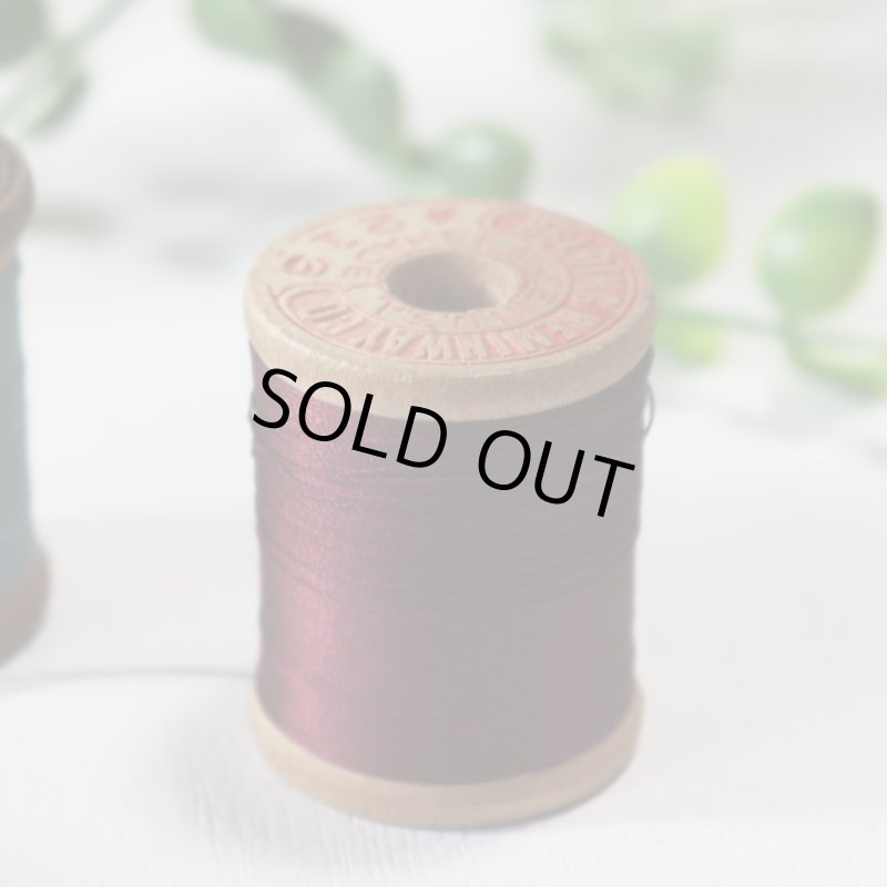 【2個セット】USAヴィンテージ木製スプール糸巻きWood Spool・赤＆水色｜シルク糸・アンティークソーイング雑貨・刻印・印字・裁縫