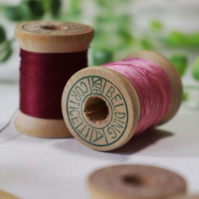 画像3: 【2個セット】USAヴィンテージ木製スプール糸巻きBelding Corticelli Wood Spool・赤ピンク｜コットン糸・アンティークソーイング裁縫雑貨