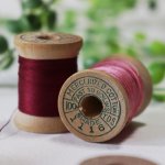 【2個セット】USAヴィンテージ木製スプール糸巻きBelding Corticelli Wood Spool・赤ピンク｜コットン糸・アンティークソーイング裁縫雑貨