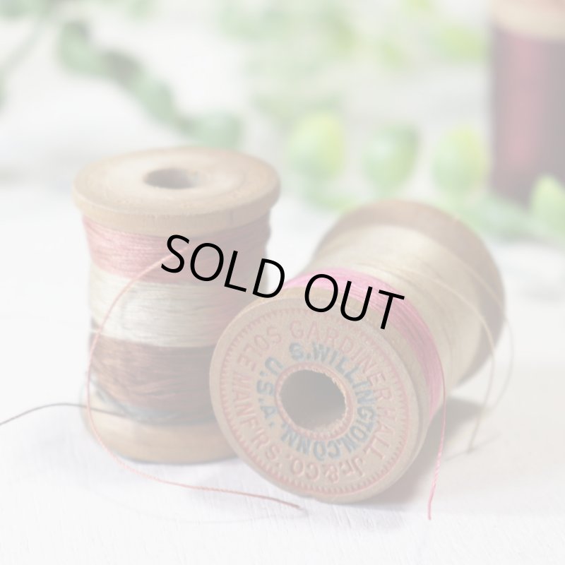 【2個セット】USAヴィンテージ木製スプール糸巻きGARDINER HALL Jr.& Co, Wood Spool｜アンティークソーイング裁縫雑貨