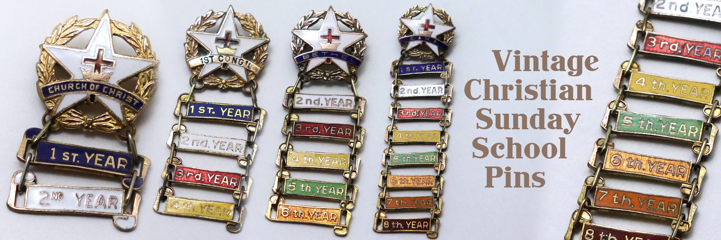 USAヴィンテージエナメルバッジ・階級ブローチ・キリスト教日曜学校