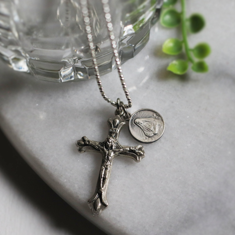 アンティーク 銀製 ロザリオ ネックレス シルバー ビンテージ 十字架 - ネックレス