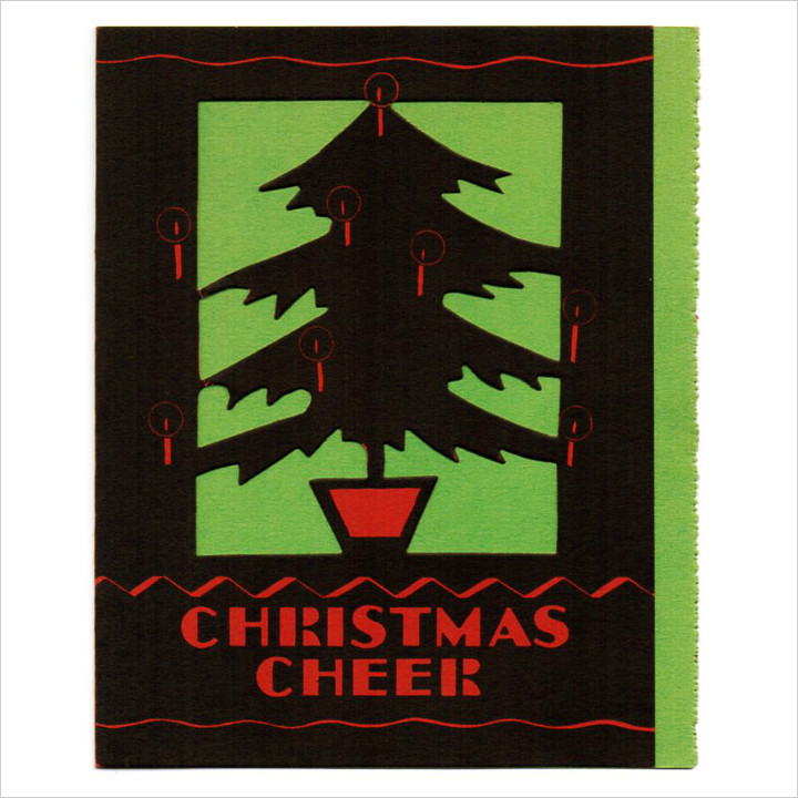 画像1: USAヴィンテージ1940年代紙ものクリスマスカード｜もみの木のクリスマスツリーアンティークカード (1)